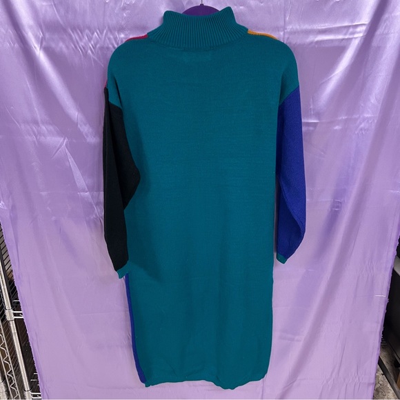 Carolina Bay women’s vintage funky color block knit turtleneck sweater dress - Picture 4 of 5